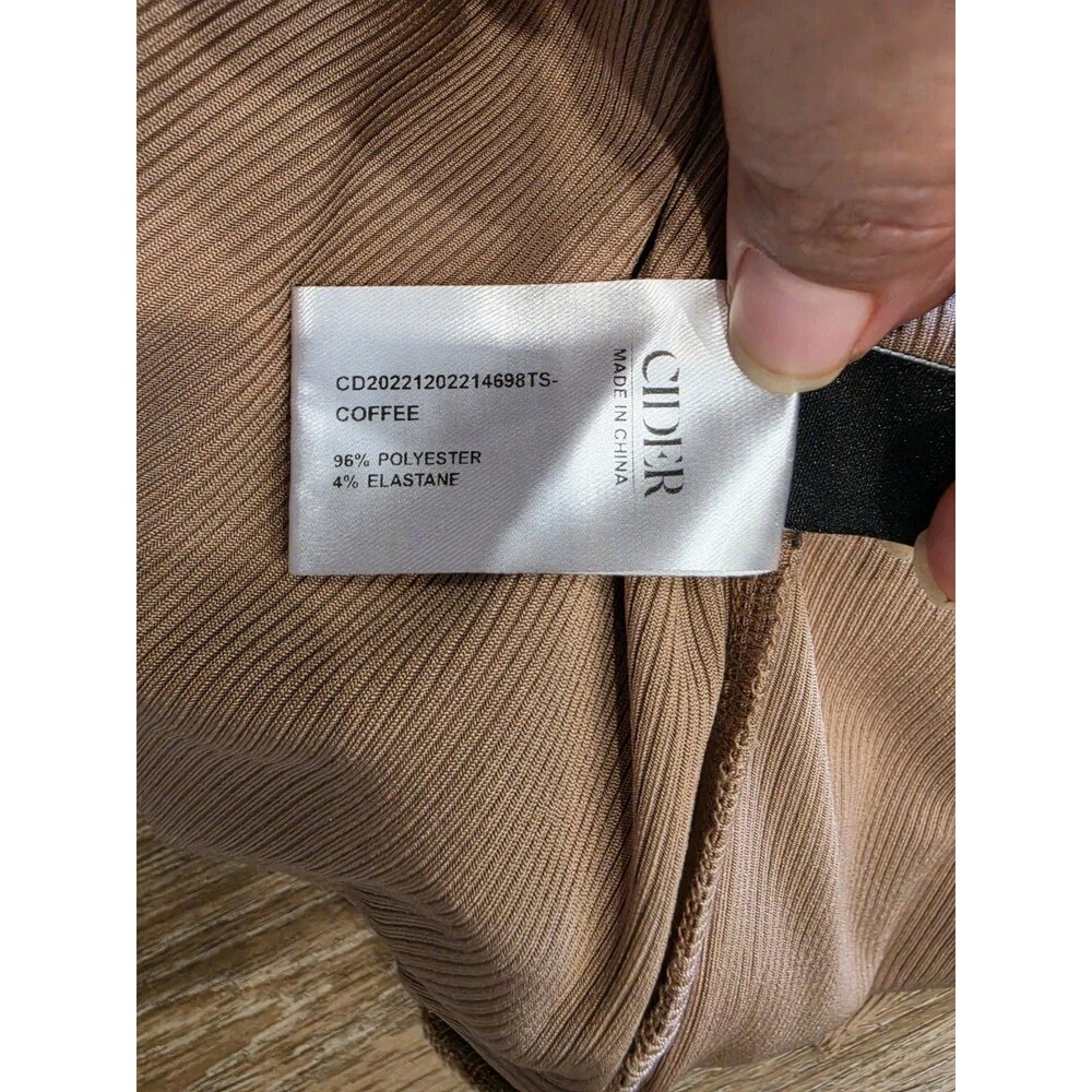 Cider Women's Wide Leg Ribbed Palazzo High Rise Pants Size L Nude Coffee Beige - Picture 8 of 8